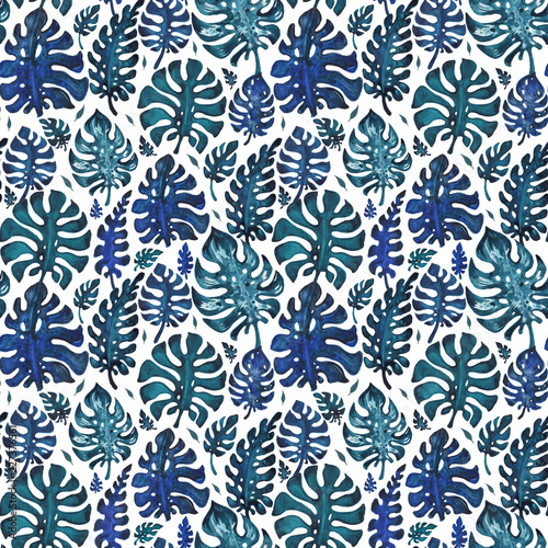 Exotic tropical seamless pattern. Watercolor hand drawn illustration. Hand painted Tropic illustration