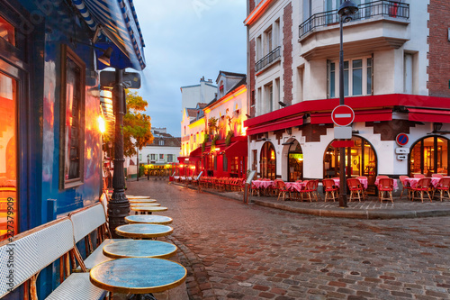 The Place du Tertre with tables of cafe in the morning, quarter Montmartre in Paris, France