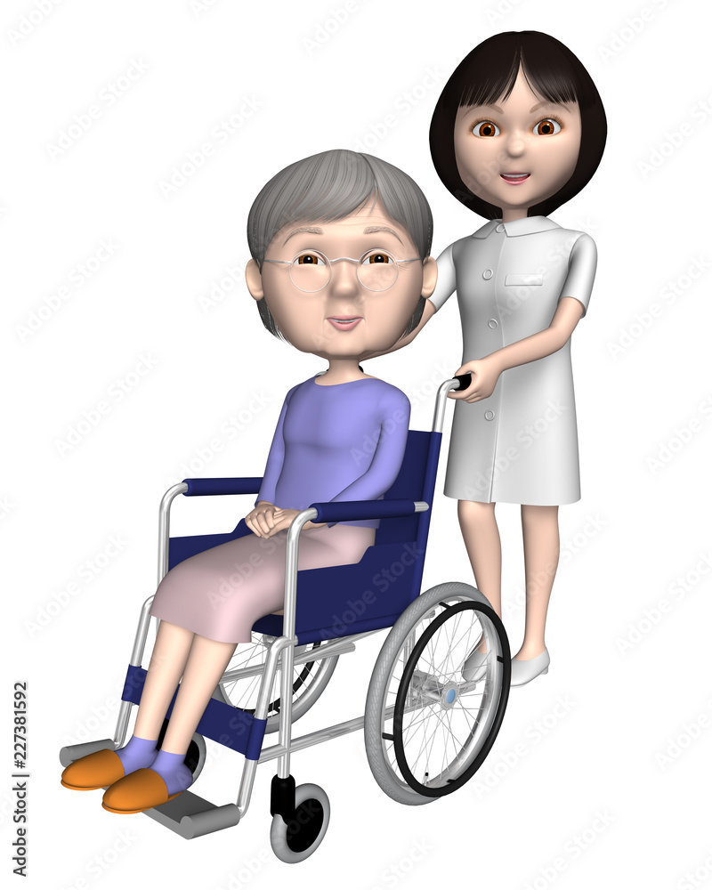 車いすのおばあさんと看護師