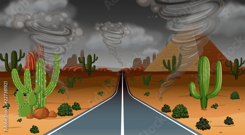 Tornado desert rain scene