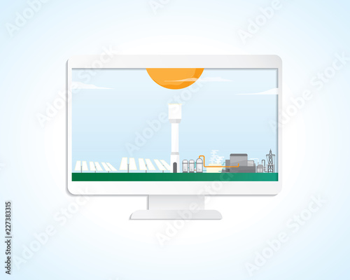 solar thermal power plant in screen monitor graphic