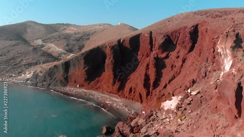 This is a drone shot of the famous red beach in Santorini! photo