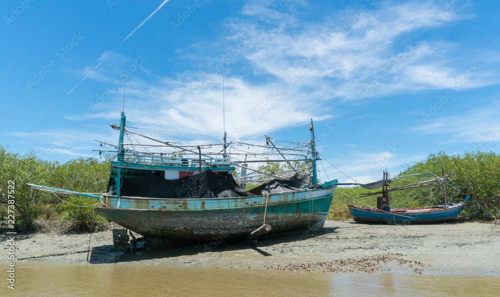 Old Fishing Boat on Khao Dang Canal at Prachuap Khiri Khan Thailand