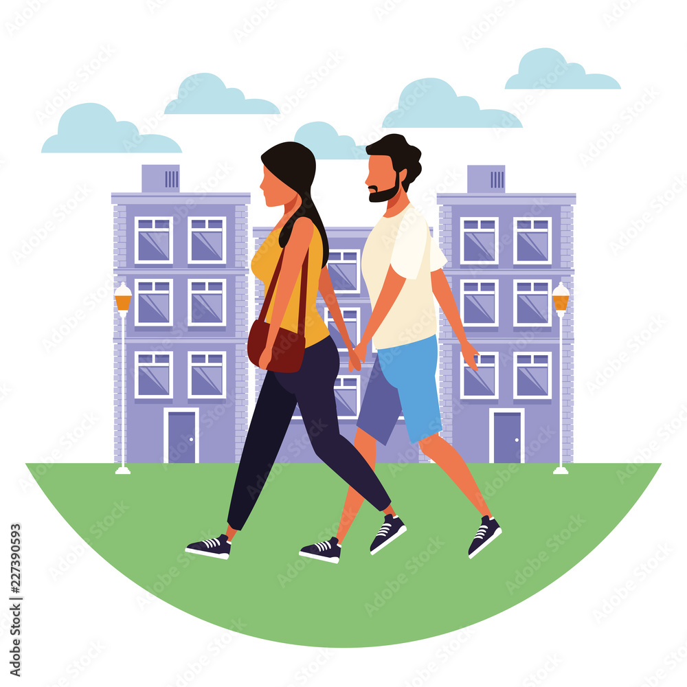 Fototapeta premium Couple at city cartoon