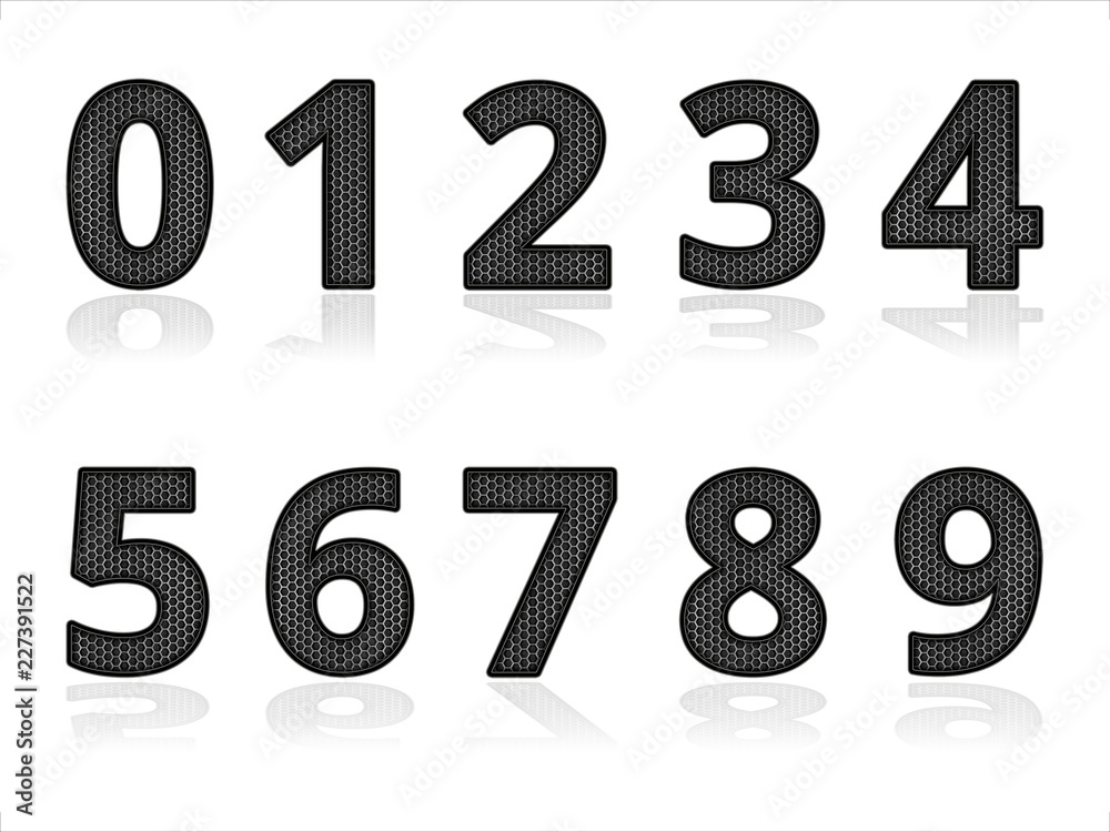 Set of Metal Digital Numbers. Industrial Elements with Shadow as Techno Pattern Set of Metal Digital Numbers. Industrial Elements with Shadow as Techno Pattern