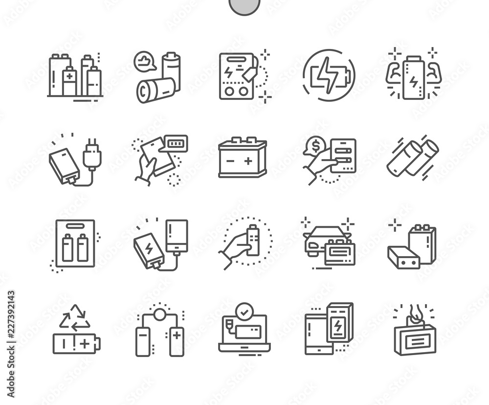 Batteries Well-crafted Pixel Perfect Vector Thin Line Icons 30 2x Grid for Web Graphics and Apps. Simple Minimal Pictogram