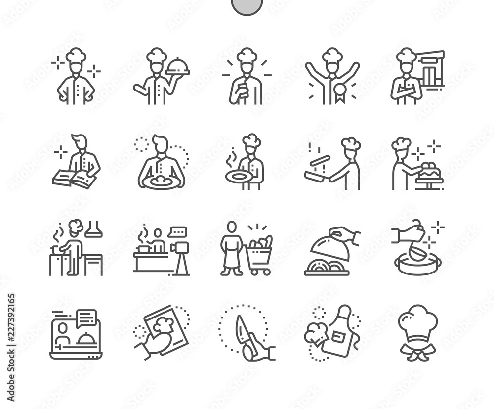 Chef Well-crafted Pixel Perfect Vector Thin Line Icons 30 2x Grid for Web Graphics and Apps. Simple Minimal Pictogram