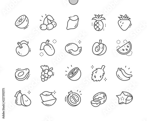 Fruits Well-crafted Pixel Perfect Vector Thin Line Icons 30 2x Grid for Web Graphics and Apps. Simple Minimal Pictogram
