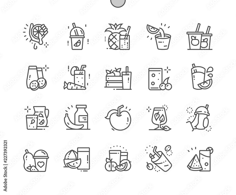 Fresh and Juice Well-crafted Pixel Perfect Vector Thin Line Icons 30 2x Grid for Web Graphics and Apps. Simple Minimal Pictogram