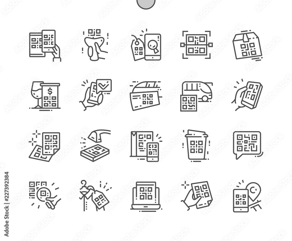 QR Code Well-crafted Pixel Perfect Vector Thin Line Icons 30 2x Grid for Web Graphics and Apps. Simple Minimal Pictogram QR Code Well-crafted Pixel Perfect Vector Thin Line Icons 30 2x Grid for Web Graphics and Apps. Simple Minimal Pictogram