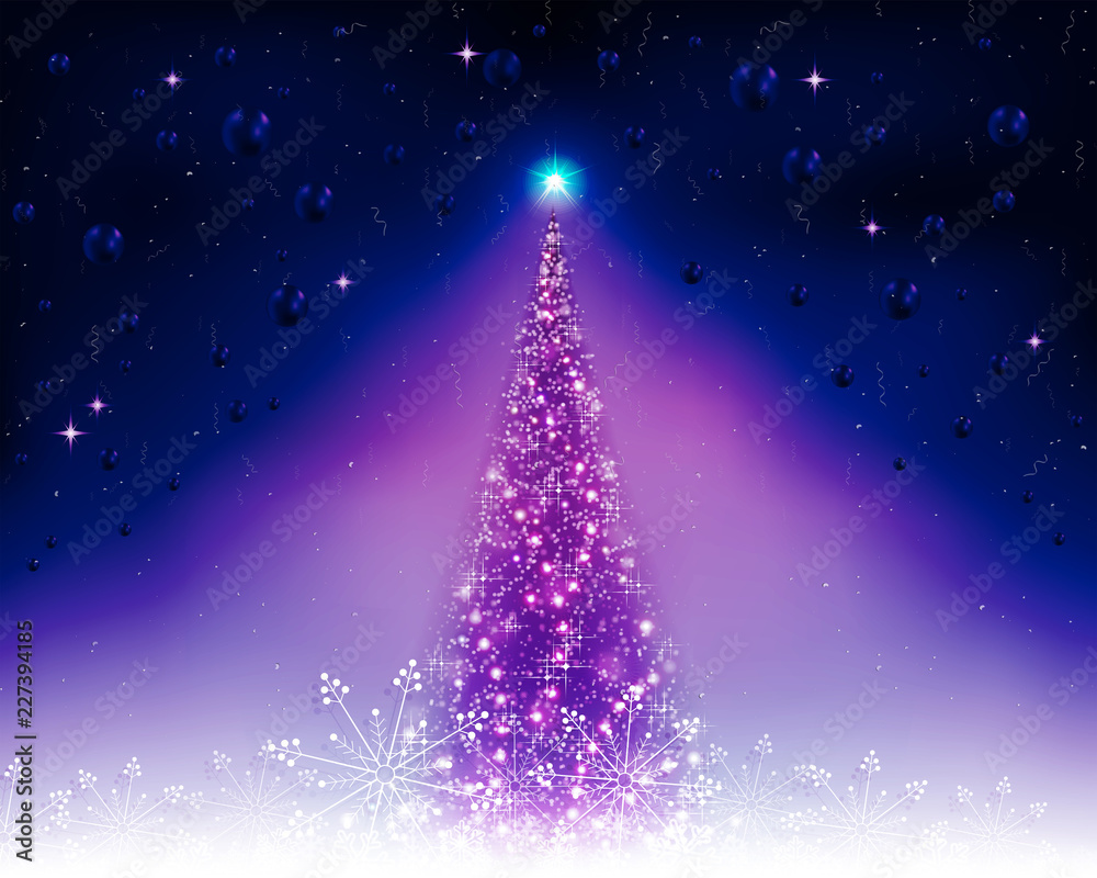 Christmas card with a shiny blue tree. Christmas card with a shiny blue tree.