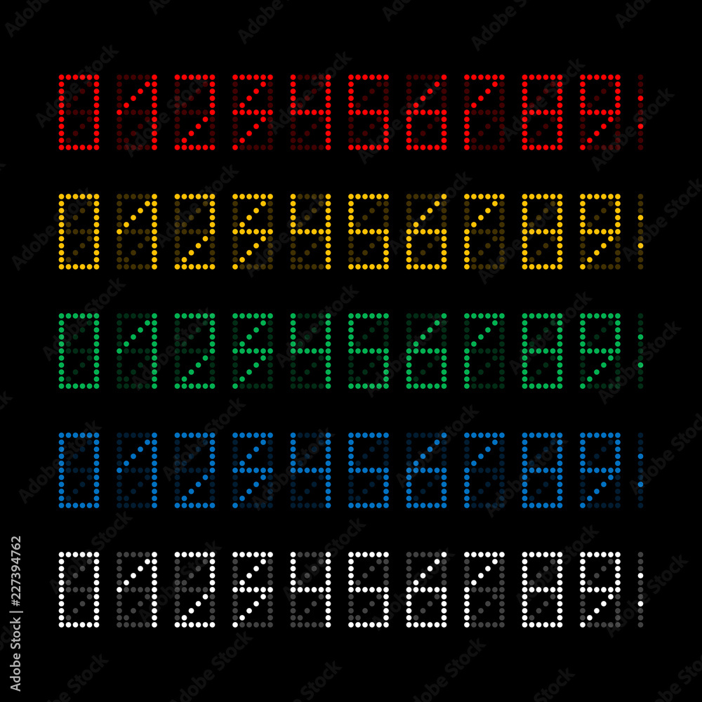 Fototapeta premium dotted matrix number 5 colors set, vector illustration