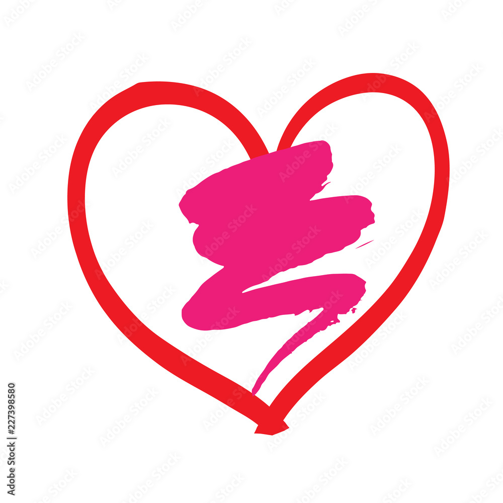 Pink heart painted with hands on a white background. Pink heart painted with hands on a white background.