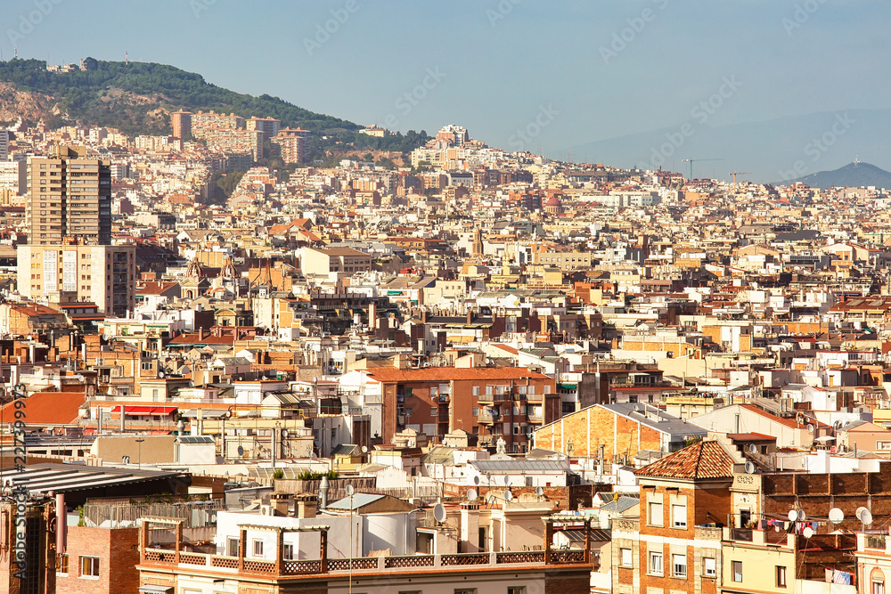 Aerial view to Barcelona living quarters, urban background