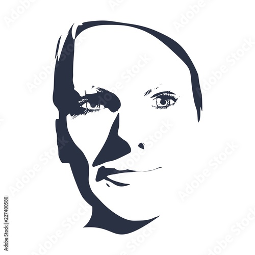 Face front view. Elegant silhouette of a female head. Portrait of a happy smiled woman
