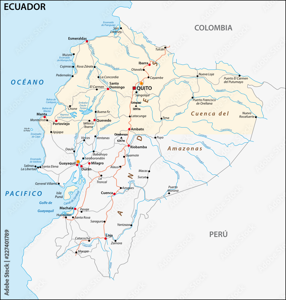 The republic of Ecuador road vector map