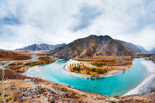 Obraz na płótnie The confluence of the Chuya and Katun rivers in Altai, Siberia, Russia