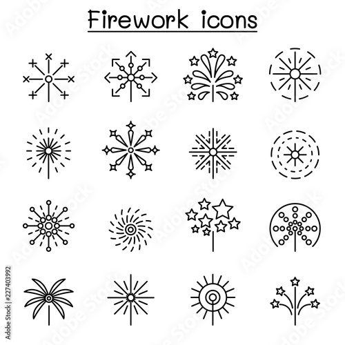 Firework icon set in thin line style
