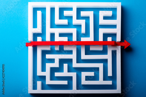 Red Arrow Crossing Over White Maze