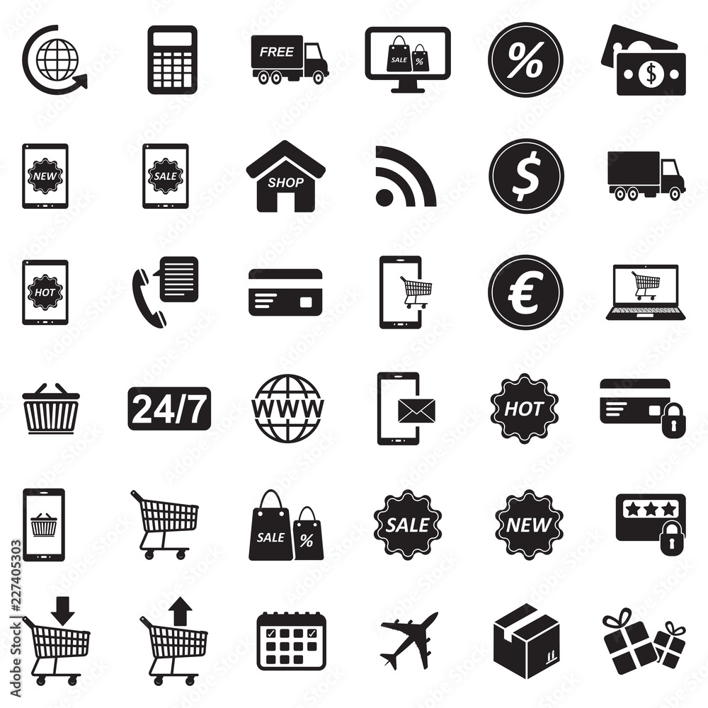 Fototapeta premium E-Commerce Icons. Black Flat Design. Vector Illustration.