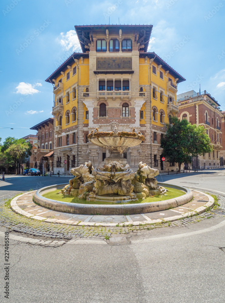 Rome (Italy) - The esoteric quarter of Rome, called 'Quartiere Coppedè', designed by architect Gino Coppedè consisting of eighteen palaces and twenty-seven buildings rich in symbologies