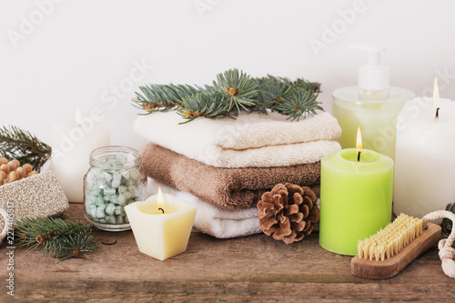 spa treatments on wooden background