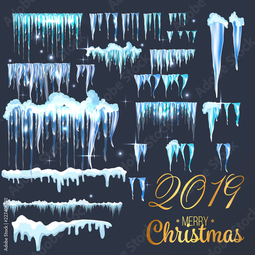 Obraz na plátně 2019 Snow with icicles and snow drifts