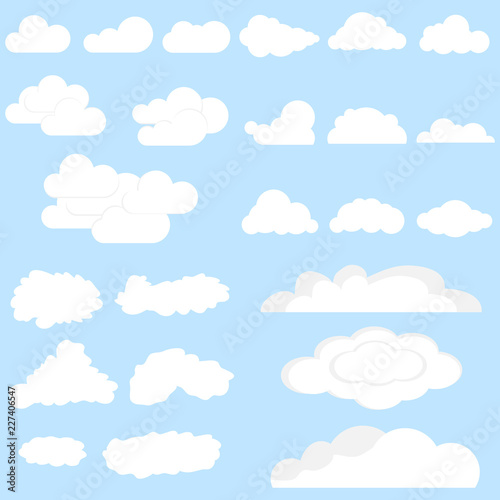 Clouds, set of clouds. Realistic white clouds on a blue background. Flat design, vector illustration, vector.