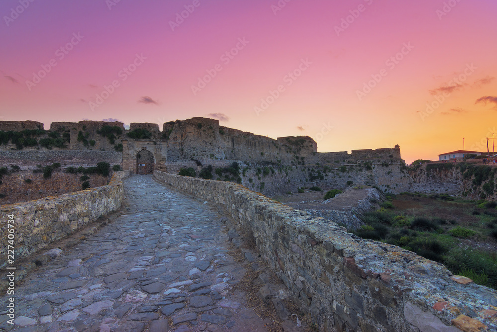The Venetian Fortress of Methoni at sunset in Peloponnese, Messenia, Greece