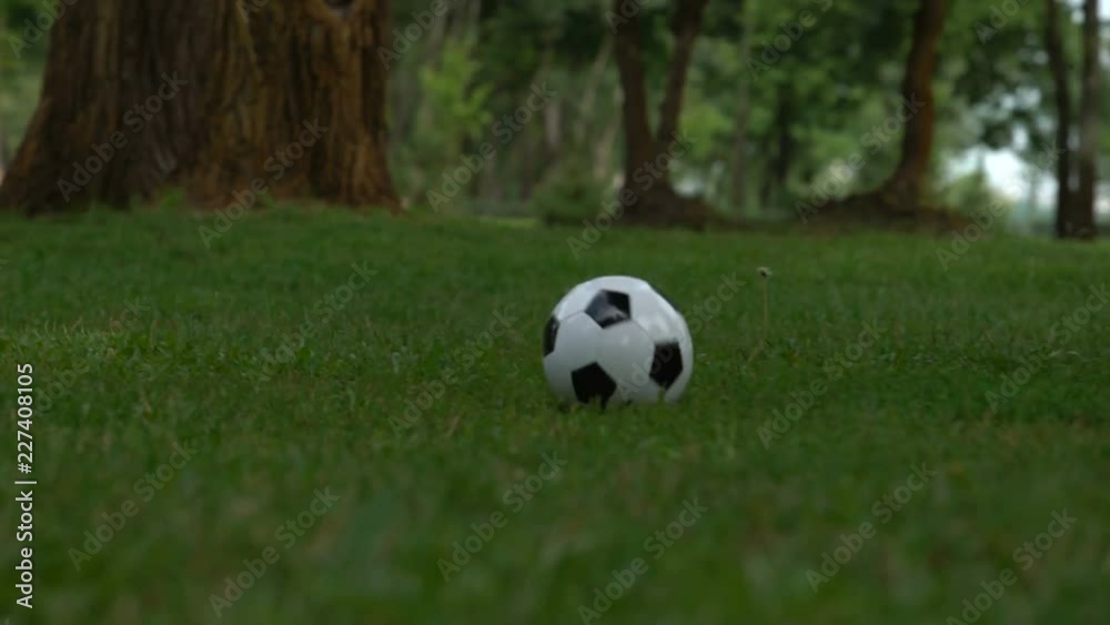 Dad and son playing football, accustoms child to active and healthy lifestyle Dad and son playing football, accustoms child to active and healthy lifestyle