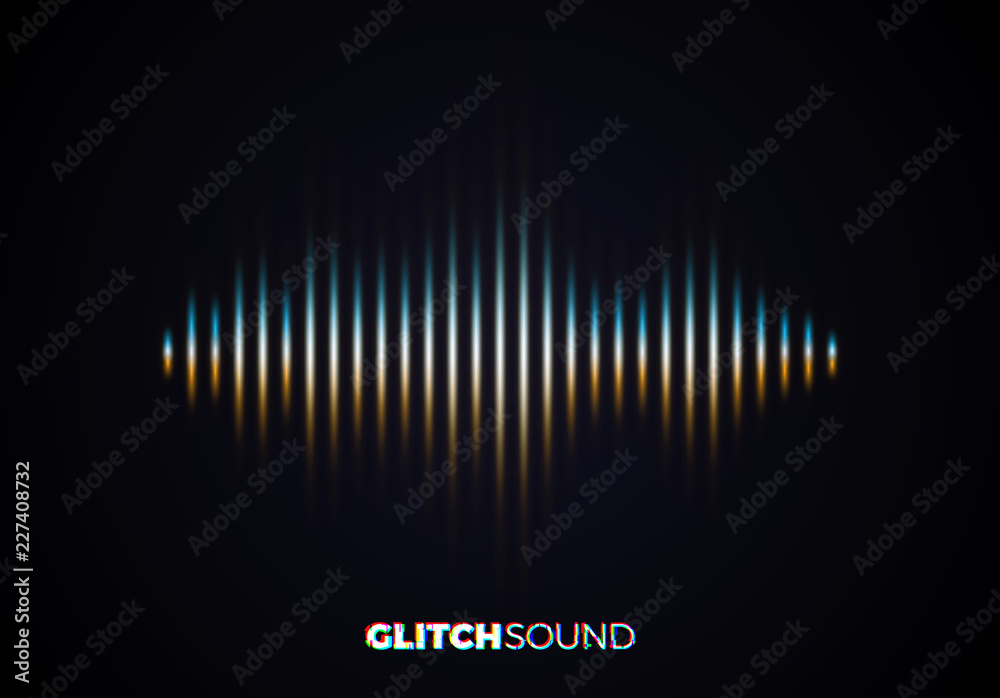 Audio or sound wave with music volume peaks and color glitch effect Audio or sound wave with music volume peaks and color glitch effect