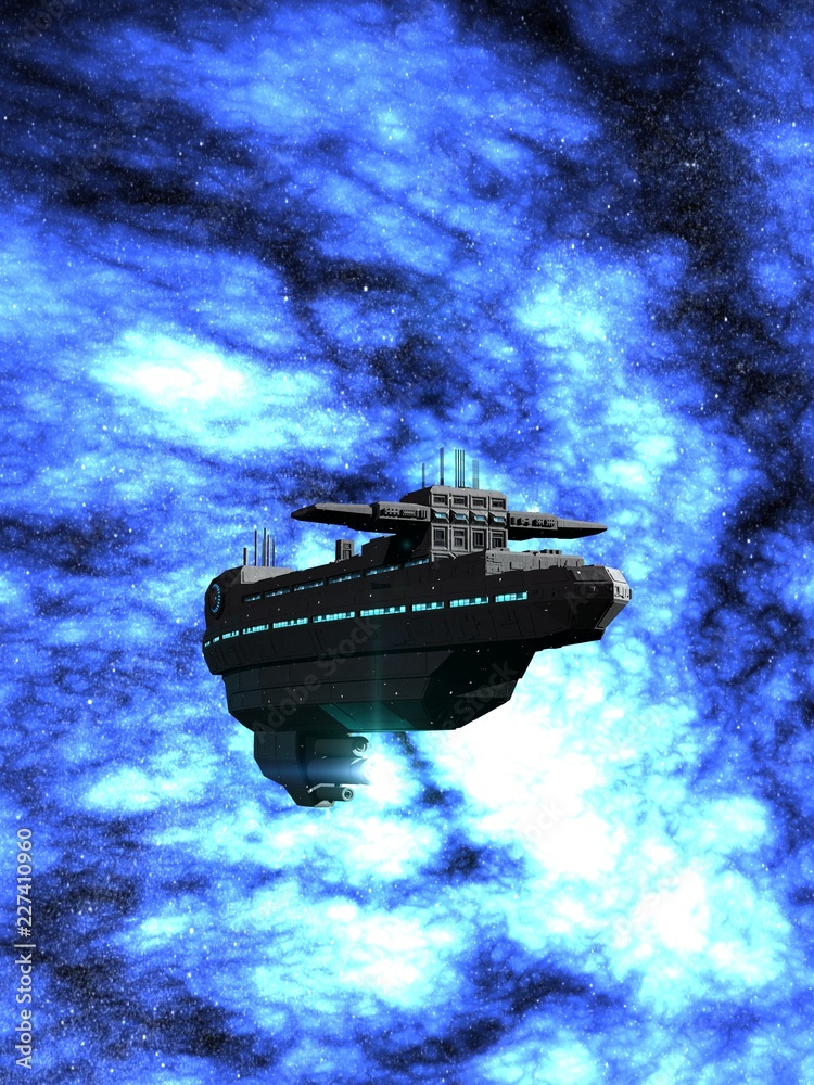 Space Cruiser in Front of a Beautiful Nebula (3D Illustration)