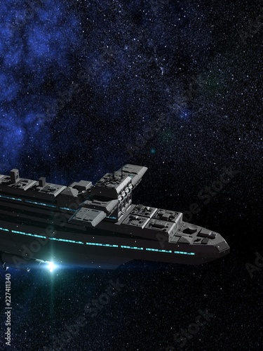 Fototapeta Naklejka Na Ścianę i Meble -  Space Cruiser in Front of a Beautiful Nebula (3D Illustration)