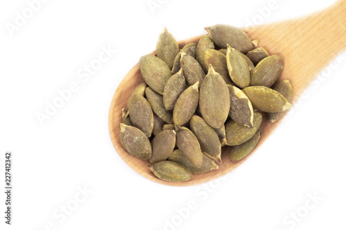Pumpkin seeds on a white background
