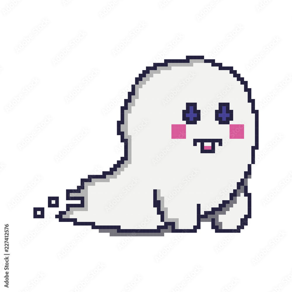 Cute ghost. Pixel art. Icon or component of the game. Vector illustration. Cute ghost. Pixel art. Icon or component of the game. Vector illustration.