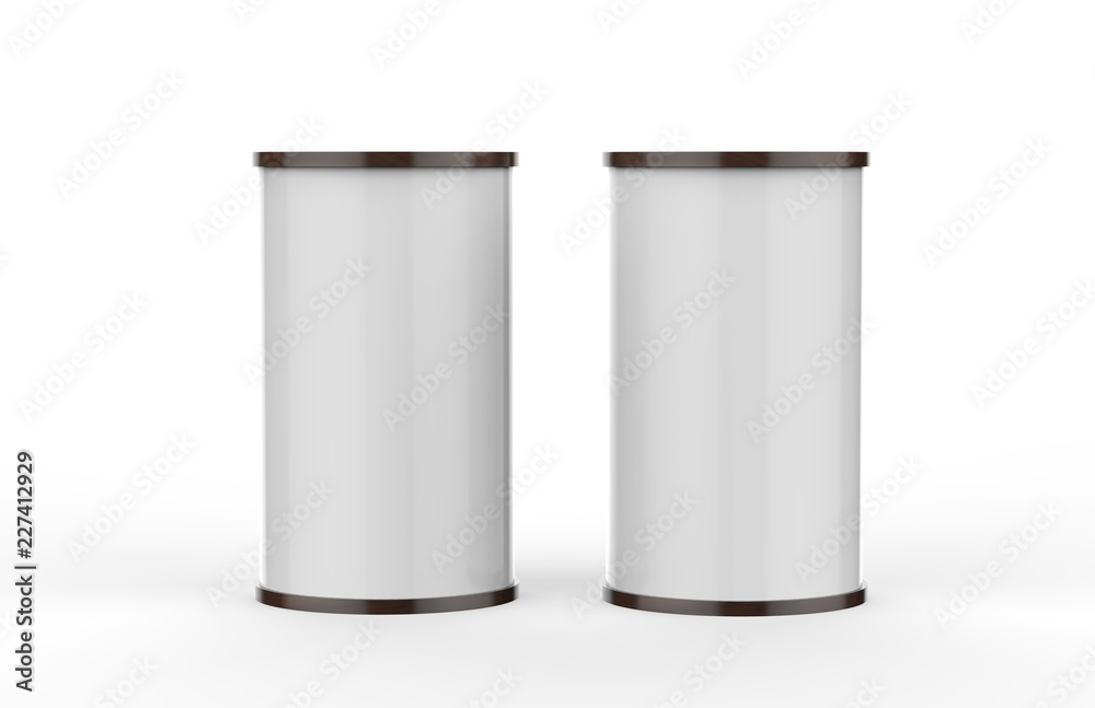 Advertising Display Banner Stand Round Promotion Table, Mock Up Template On Isolated White Background, 3D Illustration Advertising Display Banner Stand Round Promotion Table, Mock Up Template On Isolated White Background, 3D Illustration