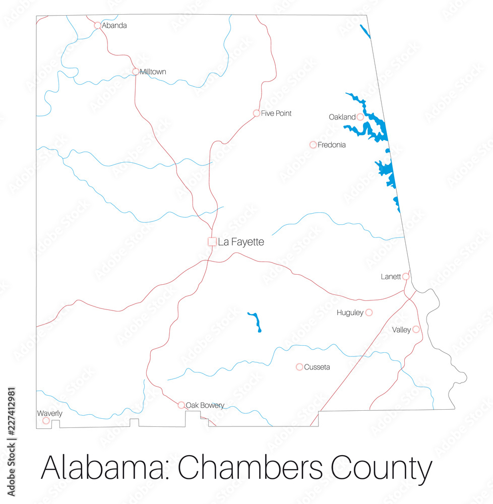 Detailed map of Chambers county in Alabama, USA