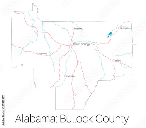 Detailed map of Bullock county in Alabama, USA
