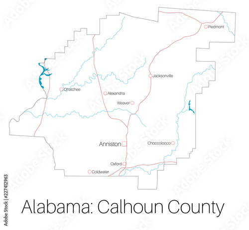 Detailed map of Calhoun county in Alabama  USA