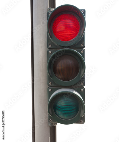 traffic light on red color isolated on white background