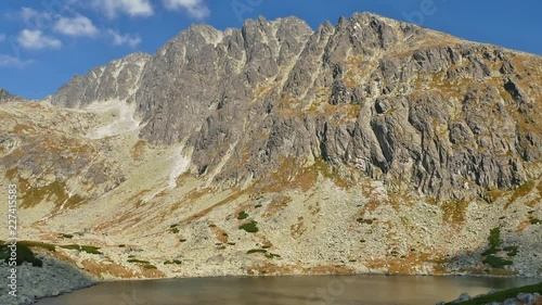 Pan through the Batizovska dolina, including Kotol, Gerlachovsky stit, and Batizovska pleso. (High Tatra, Slovakia) photo