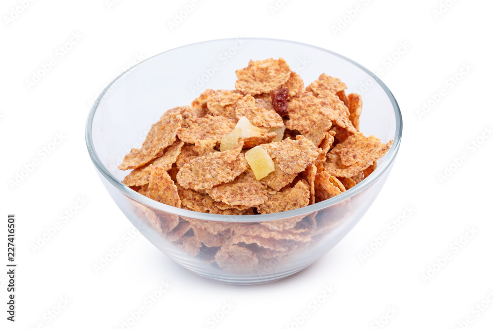 Corn flakes in a bowl isolated on white background Corn flakes in a bowl isolated on white background