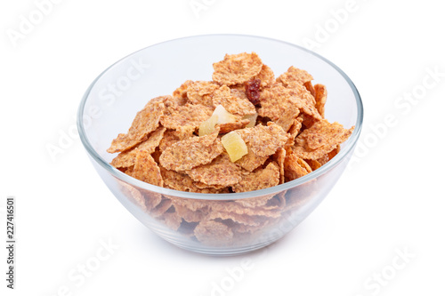 Corn flakes in a bowl isolated on white background