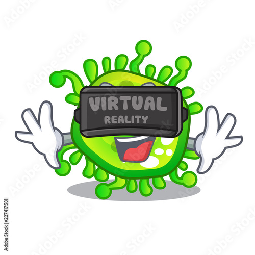 Virtual reality cartoon microbes on the humans hand