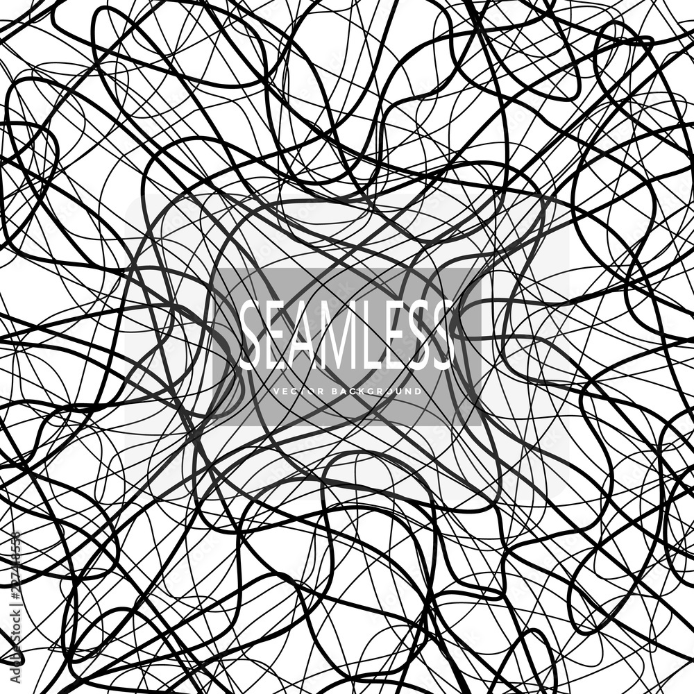 Obraz premium Line abstract seamless pattern with hand drawn lines. wavy striped vector illustration. Irregular abstract grid texture