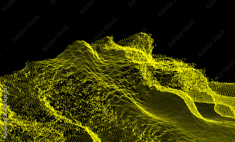 Obraz premium Landscape background. Terrain. Cyberspace grid. 3d technology vector illustration with particle.