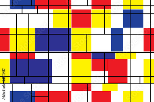 Seamless abstract geometric colorful mosaic vector pattern for continuous replicate. Abstract modern painting in mondrian style, seamless pattern