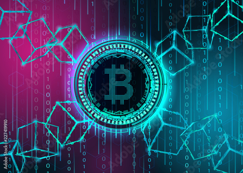 Bitcoin symbol and blockchain concept.