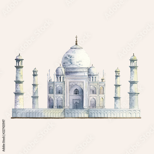 The Taj Mahal painted by watercolor