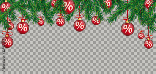 Christmas White Header Fir Twigs Red Percent Baubles Transparent